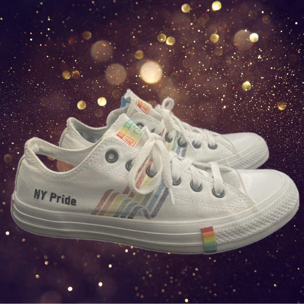Converse White Sneakers with Rainbow Accents